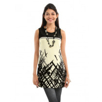 109F Women Black & Cream-Coloured Colourblocked Printed Tunic