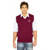Indigo Nation Men Stripes Maroon Sweaters