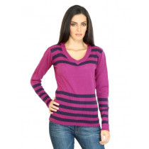 Jealous 21 Women Stripes Purple Sweater