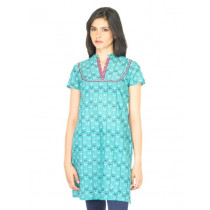 W Women Block Print Green Kurta
