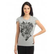 ADIDAS Women Graphic Grey T-shirt