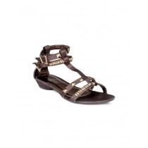 Carlton London Women Chocolate Brown and Gold Toned Flats