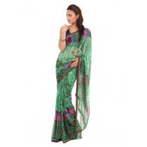 FNF Green Printed Evening Wear Sari