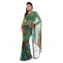 FNF Green Printed Evening Wear Sari