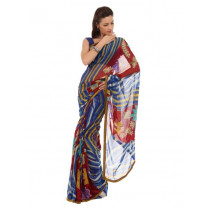 FNF Red & Blue Printed Sari
