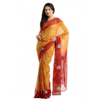 FNF Yellow and Red Printed Bandhani Sari