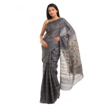 Fabindia Grey Tie & Dye Ghicha Striped Saree