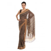 Fabindia Brown Hand Printed Sari