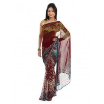 FNF Maroon Printed Sari