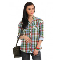 Femella Women Green Check Shirt