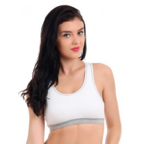 Hanes Women White Cotton Stretch Racer Back Sports Bra