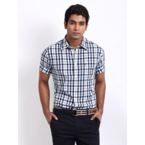 Indian Terrain Men Navy & White Checked Slim Fit Smart-Casual Shirt
