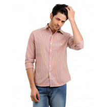 John Players Men Striped Peach Shirt