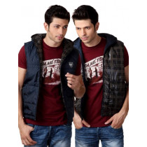 Just Natural Men Navy Blue & Black Reversible Jacket