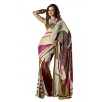 Prafful Beige Printed Sari