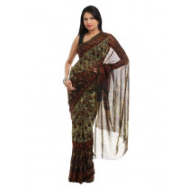 Prafful Brown Printed Sari
