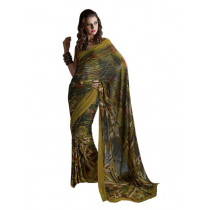 Prafful Olive Green Georgette Printed Saree
