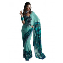 Prafful Turquoise Blue Printed Sari