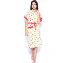 Red Rose Off-White Printed Bath Robe