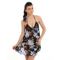 Red Rose Women Black Nightdress