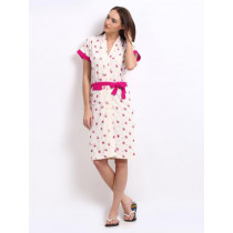 Red Rose Women Cream Floral Print Bath Robe