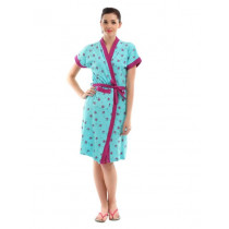 Red Rose Women Blue Floral Printed Bathrobe