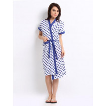 Red Rose Women White & Blue Polka Dot Print Bath Robe