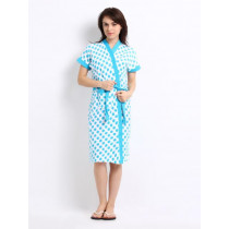 Red Rose Women White & Blue Polka Dot Print Bath Robe