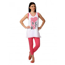 SDL by Sweet Dreams Women White & Pink Printed Night Suit S11-3231