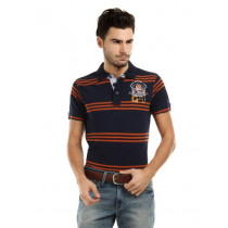 Spykar Men Navy Striped Polo T-Shirt