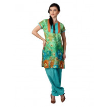 Shree Women Green and Blue Printed Patiala Kurta Set