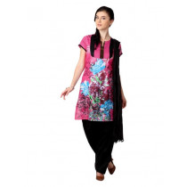 Shree Women Pink & Black Printed Salwar Suit with Dupatta