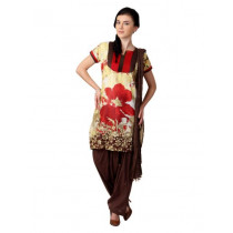 Shree Women Yellow & Brown Printed Salwar Suit with Dupatta