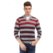 Wills Lifestyle Men Grey Striped Sweater