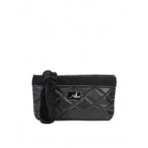 Yelloe Black Fur Zip Clutch