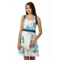 Latin Quarters Women White & Blue Printed Dress