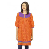 Mother Earth Women Printed Orange Kurta