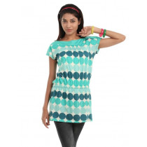 109F Women Blue & Green Polka Dot Print Tunic