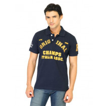 Flying Machine Men Printed Black Polo Tshirts