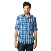 John Players Men Blue Check Shirt