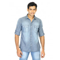 Basics Men Blue Slim Fit Striped Shirt