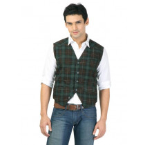 Basics Men Brown Checked Waistcoat