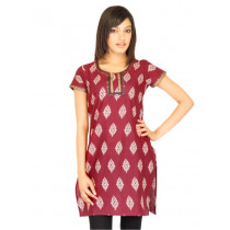Vishudh Women Pigment Print Maroon Kurtas