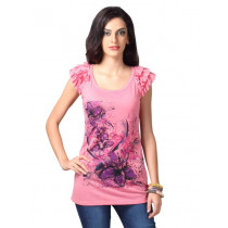 Jealous 21 Women Black Flower Print Pink Top