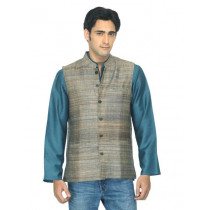 Fabindia Men Brown Silk Sleeveless Jacket