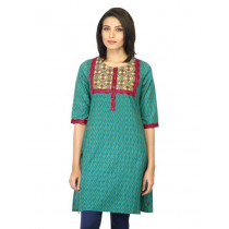 Mother Earth Women Printed Green Kurta