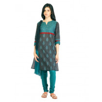 Vishudh Women Green & Black Churidar Kurta with Dupatta