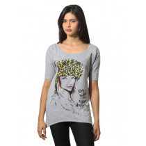 Flying Machine Women Cotton Grey T-shirt