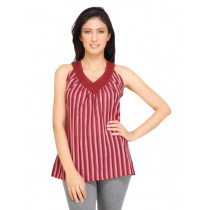 Mother Earth Women Stripes Maroon Tops
