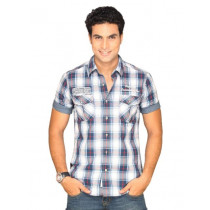 Locomotive Men Blue Grey White Checked Shirt